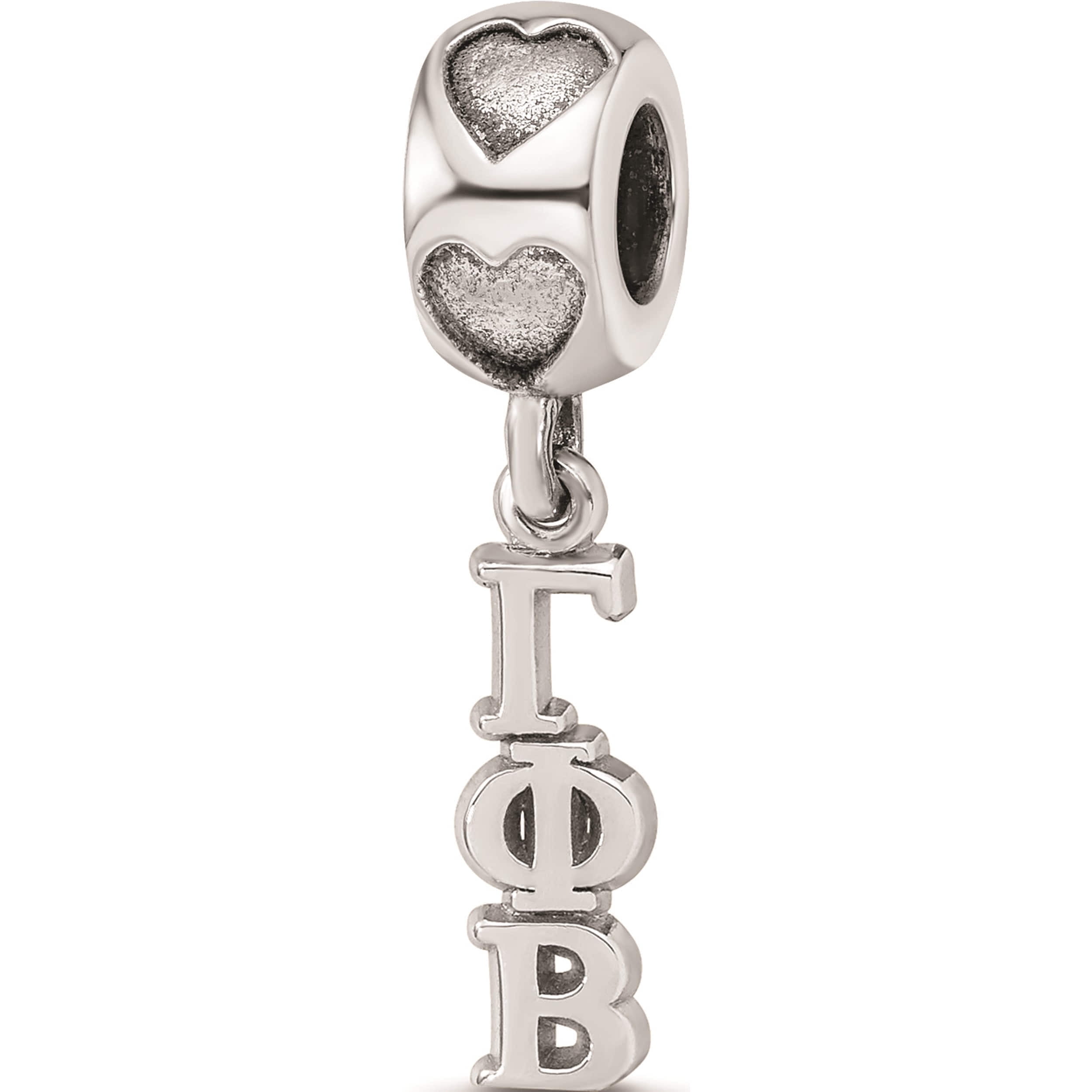 Sterling Silver Rh-P Logoart Gamma Phi Beta Vertical Letter On Heart Bead (0.61 X 0.18) Made In United States gpb005bd2-ss