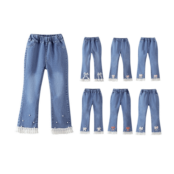 Ahuyic Kids Summer Pants,Casual Pants for Girls,Children's Women's Jeans Pants Children's Loose Pants Flared Pants Wide Leg Pants Casual Outdoor Pants