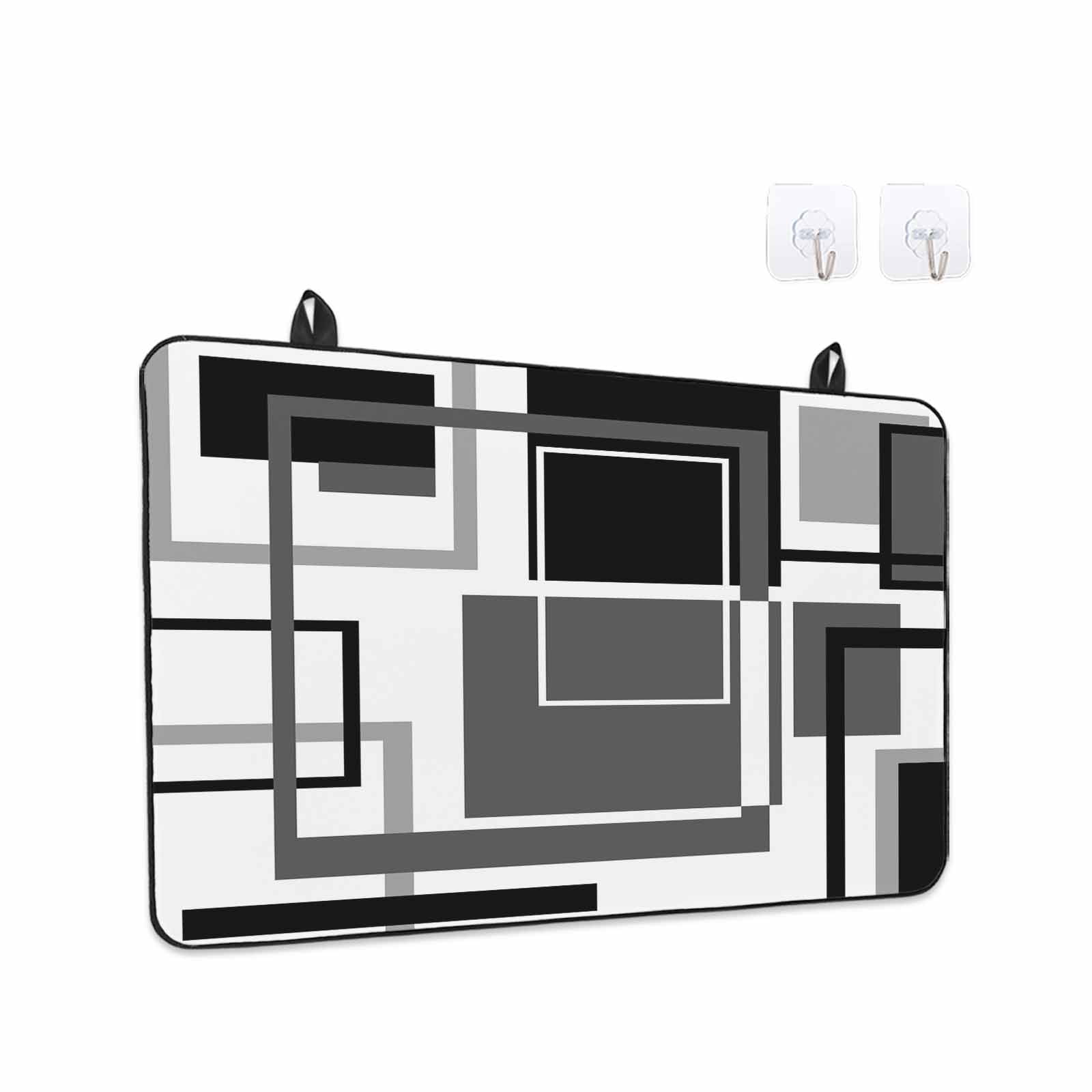 Black Grey Geometric Stove Top Cover for Electric Stove, Heat-proof & Non Slip Glass Top Stove Cover Protector, Gray Abstract Striped Art Kitchen Flat Cooktop Rubber Mat 24x21 Inches