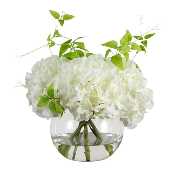 Nearly Natural Wedding Collection 18in. Artificial Hydrangea Arrangement in Glass Vase
