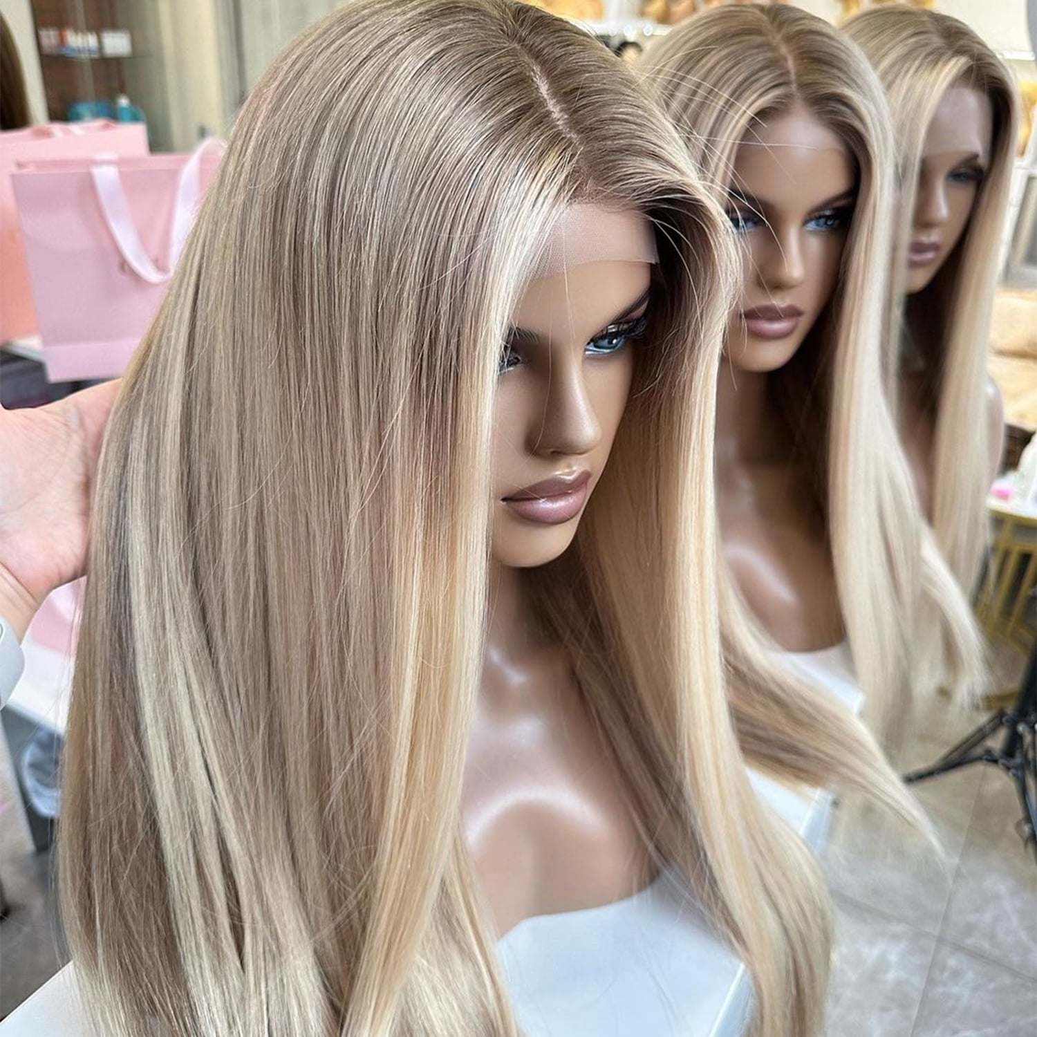 180% Density Balayage Ash Blonde Ombre Hightlight Remy Human Hair Wig 13x4 HD Transparent Lace Front Wigs Human Hair Pre Bleached Pre Plucked Lace Frontal Human Hair Wig With Natural Hairline