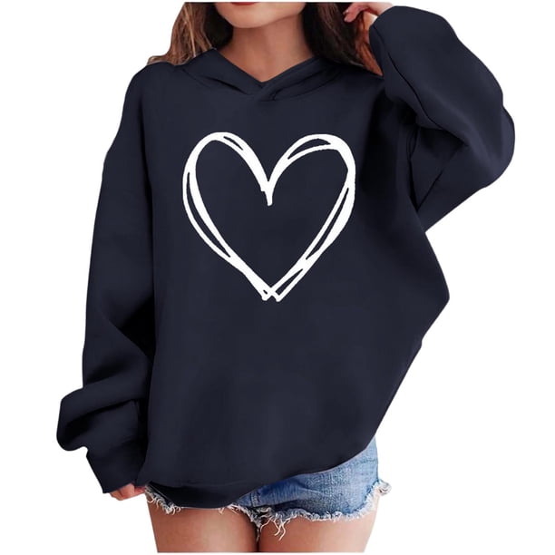 Sudadera con capucha y estampado de corazón de San Valentín, sudadera de manga larga para niños y niñas, chaqueta para niñas de talla mediana y grande.