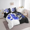 thumbnail image 3 of Manfei Happy Valentine'S Day 7-Piece Bedding Comforter Set,Gothic Skull Skeleton King Bedding Sets,Blue Floral Flowers Bed Sheets For Adults,Microfiber Bedroom Decor Reversible, 3 of 8