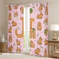 thumbnail image 2 of Manfei Lovely Capybara Kitchen Curtains,Kawaii Monogram J Black Out Curtains Pack of 2 (42x63 Each),Pink Brown, 2 of 7