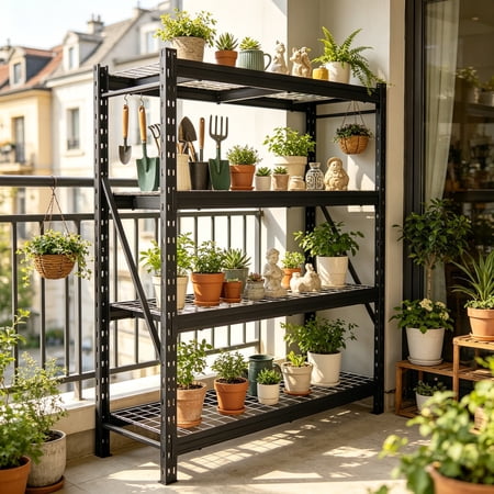 4-Tier Industrial Steel Shelving Unit, 8,000 lb Load Capacity, Garage Storage Rack, 77"W x 24"D x 72"H