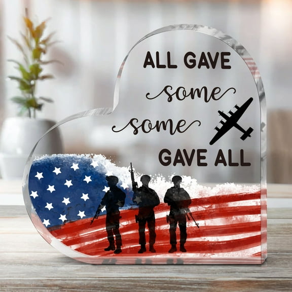 Patriotic Acrylic Plaque - Soldier Tribute With American Flag "All Gave Some" Desktop Decor For Veterans Day Memorial Day Father’S Day - Ideal Gift For Dad Grandpa Military Families American Flag