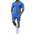thumbnail image 5 of RYRJJ Men's 2 Pieces Shirts Set Summer Casual Short Sleeve Button-Down Golf Shirts and Shorts Hippie Holiday Beach Outfits(Light Blue,L), 5 of 5