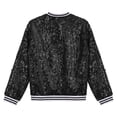 thumbnail image 6 of Linjinx Kids Girls Sequin Bomber Jacket Zipper Lightweight Long Sleeve Sparkle Jackets Outerwear Black 14, 6 of 7