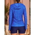 thumbnail image 3 of Attraco Women's Sun Protection Long Sleeve Hooded Swimming Shirt Pocket UPF 50+ Full Zip Printed Swimming Top Thumb Hole, 3 of 9