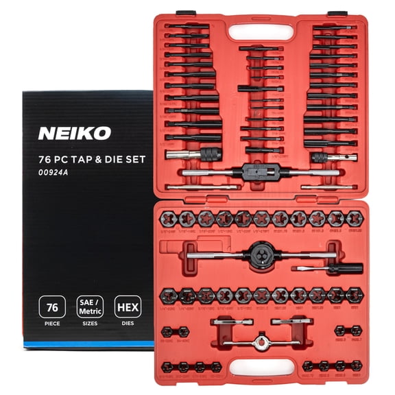 NEIKO Tap and Die Set, 76 Piece, Metric and Standard, Rethreading, Cutting, Repairing Threading Tool for External & Internal Thread Tap Set, SAE & MM, Hex Die, UNC, UNF, AND NPT Threads, Complete Kit