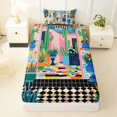 thumbnail image 4 of Castle Fairy Boho Tropical Courtyard Twin Sheets 3pcs,Geometric Mosaic Motif Bedding,Pink Teal Orange,1 Flat Sheet, 1 Fitted Sheet and 1 Pillowcase, 4 of 7