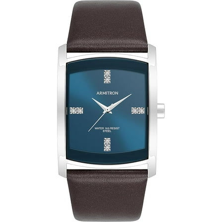 Armitron Rectangular Crystal Dial Accented Leather Mens Watch