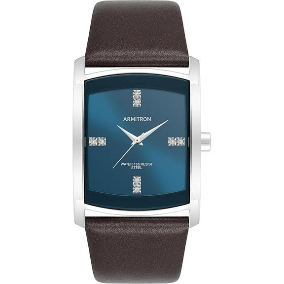 Armitron Rectangular Crystal Dial Accented Leather Mens Watch