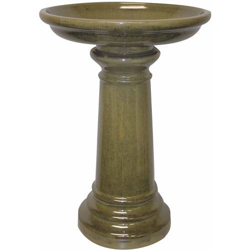 Sun Pottery Classic Ceramic 2-Piece Birdbath, Light Green by Gardman USA