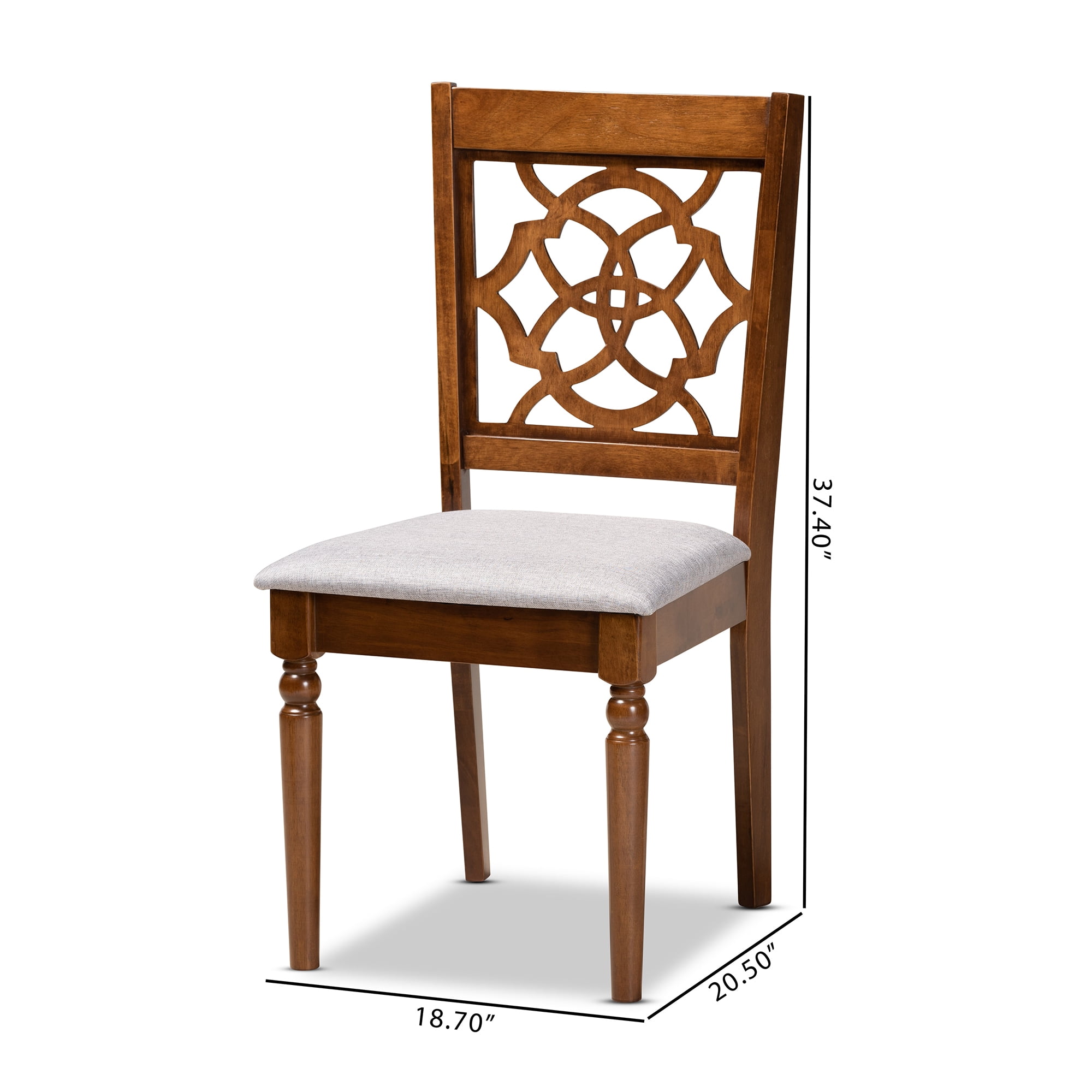 Baxton Studio Renaud Modern and Contemporary Grey Fabric Upholstered and Walnut Brown Finished Wood 2-Piece Dining Chair Set