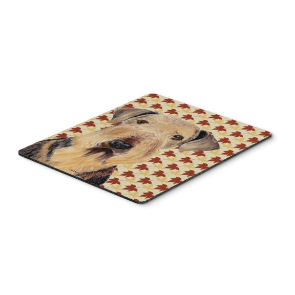 "Airedale Fall Leaves Portrait Mouse Pad Hot Pad or Trivet"