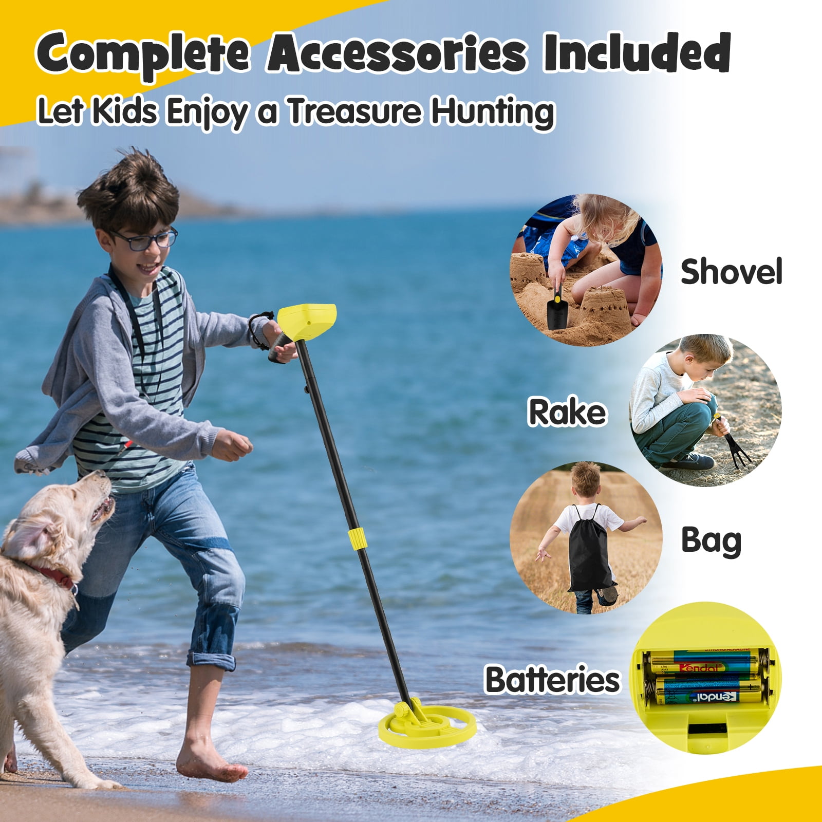 Topbuy Detector for Kids Waterproof Kids Metal Detector w/LCD Display High Accuracy Adjustable(25"-33") Search Coil