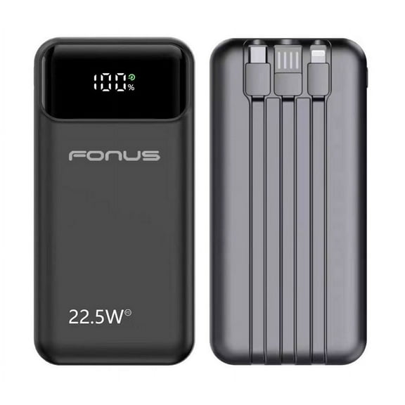 10000mAh Power Bank 22.5W PD Fast Charge for Samsung Galaxy A15 5G/A24/A25 5G/A34 5G/A35 5G/A54 5G/A55 5G - Backup Battery Portable Charger Built-in Cable LED Display 1-Port USB 2-Port USB-C