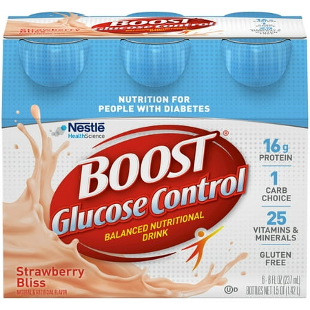 Boost Glucose Control Balanced Nutritional Drink, Strawberry Bliss, 8 fl oz Bottle, 6 (Best Liquid Nutritional Drinks)
