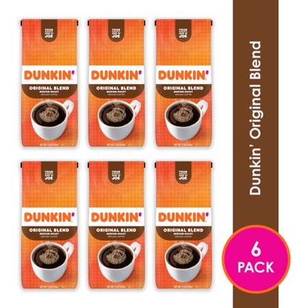 Dunkin' Original Blend Medium Roast Ground Coffee, 12 Ounce Bag (Pack of 6)