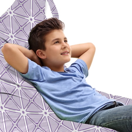 Polygons Lounger Chair Bag  Abstract Striped Triangles Monochrome Design Tile Inspired Ornament Pattern  High Capacity Storage with Handle Container  Lounger Size  Lavender White  by Ambesonne