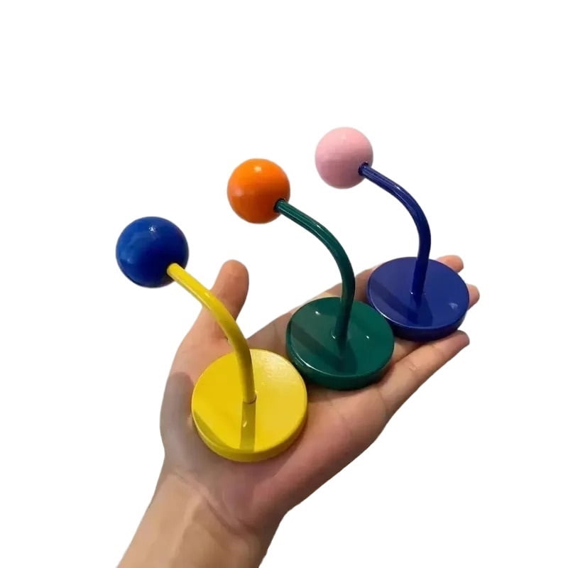 3PC Magnetic Hook  Colored Wooden Ball Contrast Metal Punch Free No Trace Refrigerator Decorative Storage Hook