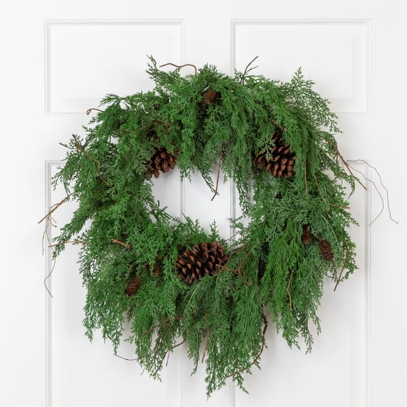 Pine Cones and Cedar Artificial Christmas Wreath - 26" - Unlit