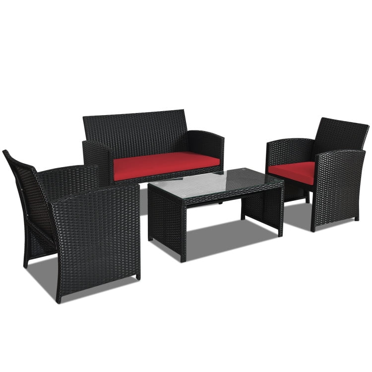 Aimee Lii 4 Pieces Wicker Patio Furniture Set with Cushions, Wicker Outdoor Sectional with Weather Resistant Cushions and Tempered Glass Tabletop, Red Aimee Lii 4 Pieces Wicker Patio Furniture Set with Cushions, Wicker Outdoor Sectional with Weather Resistant Cushions and Tempered Glass Tabletop, Red