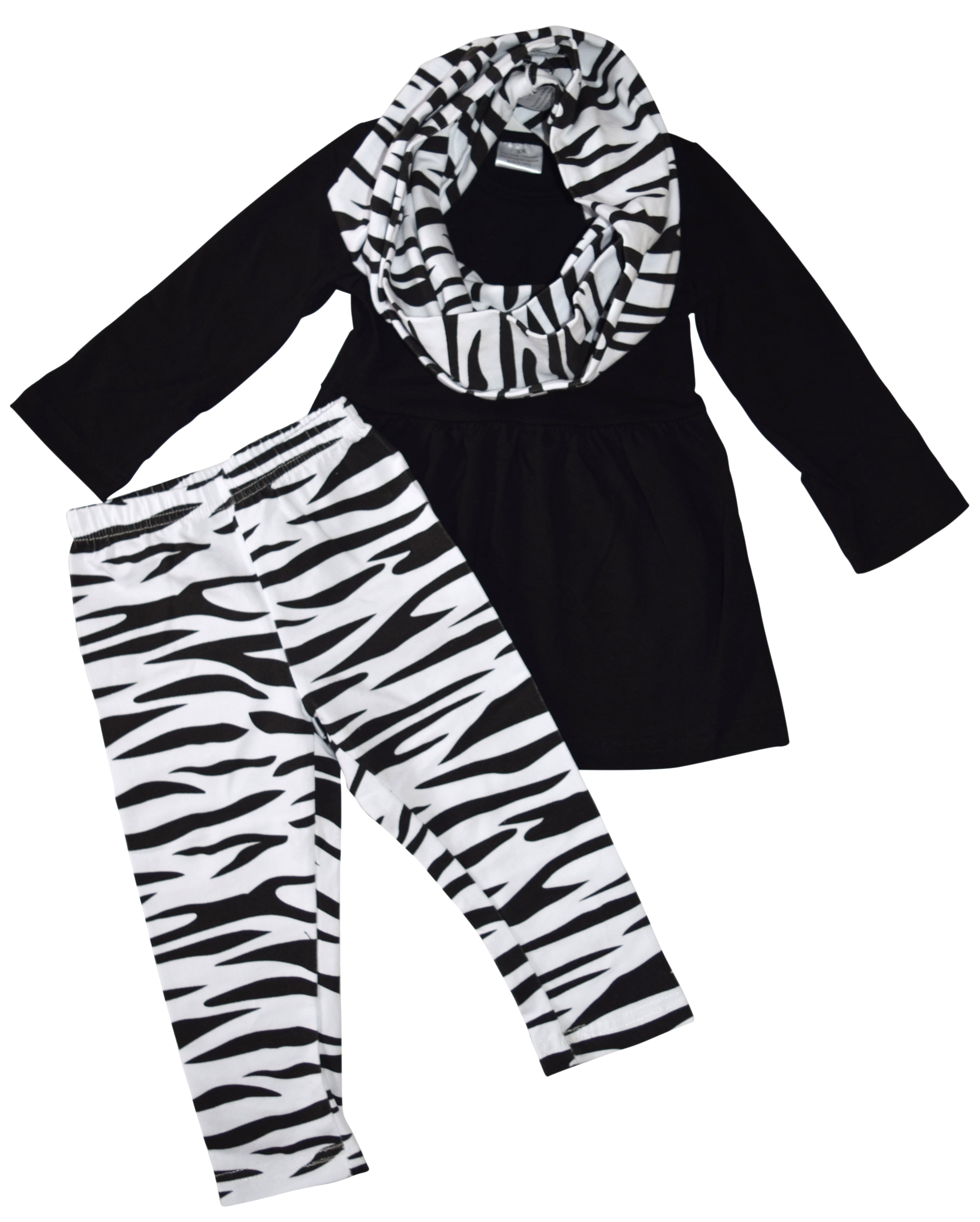 Unique Baby Girls 3 Piece Matching Zebra Print Legging Set (6, Black) -  