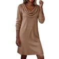 thumbnail image 2 of Mceream Cowl Neck Sweater Dress for Women – Relaxed Fit, Ribbed Knit, Long Sleeve, Cozy Fall & Winter Wear for Casual Outings & Errands Khaki M, 2 of 6
