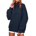 thumbnail image 3 of SEROYE Women's Mock Neck Sweatshirts Thumbholes Solid Long Sleeve Pullover Loose Casual Sports Tops for Fall Winter (M, Navy), 3 of 10