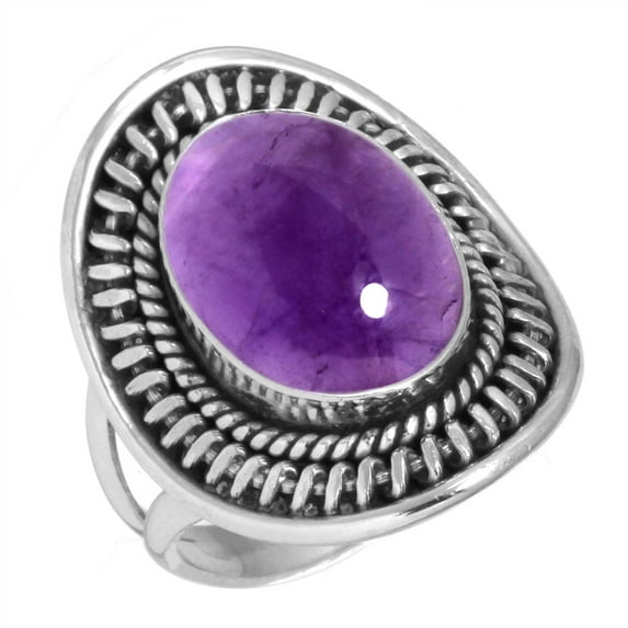 925 Silver Ring For Women - Teens Purple Natural Amethyst Stone Silver Ring Size 5 February Birthstone Costume Silver Ring Size 5 Gift For Mom On Easter 925 Gemstone Silver Jewelry