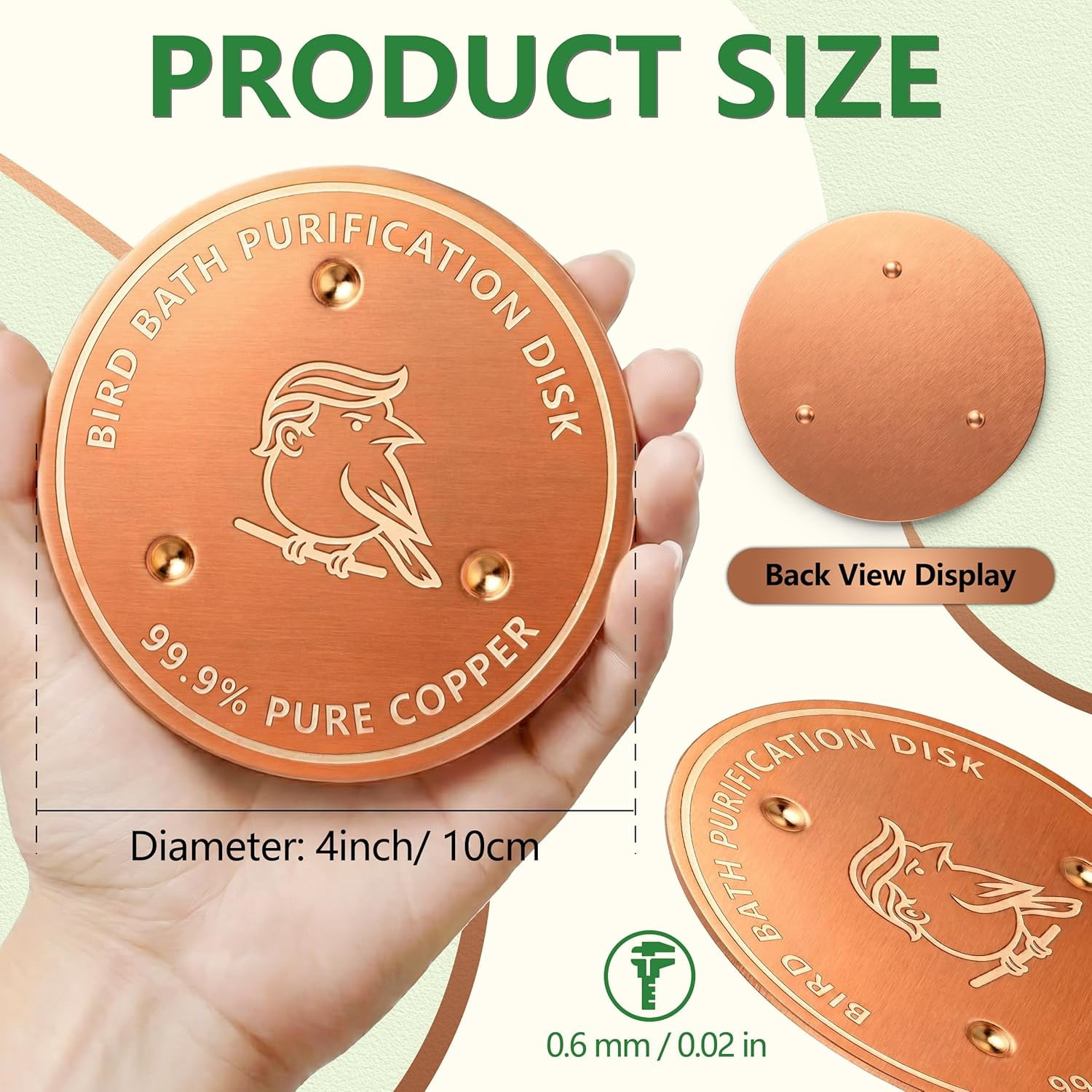 Bird Bath Copper Disk, 0.6mm Thick 99.9% Copper Disk for Outdoor Bird Baths, Bowls, Fountains, All-Season Use