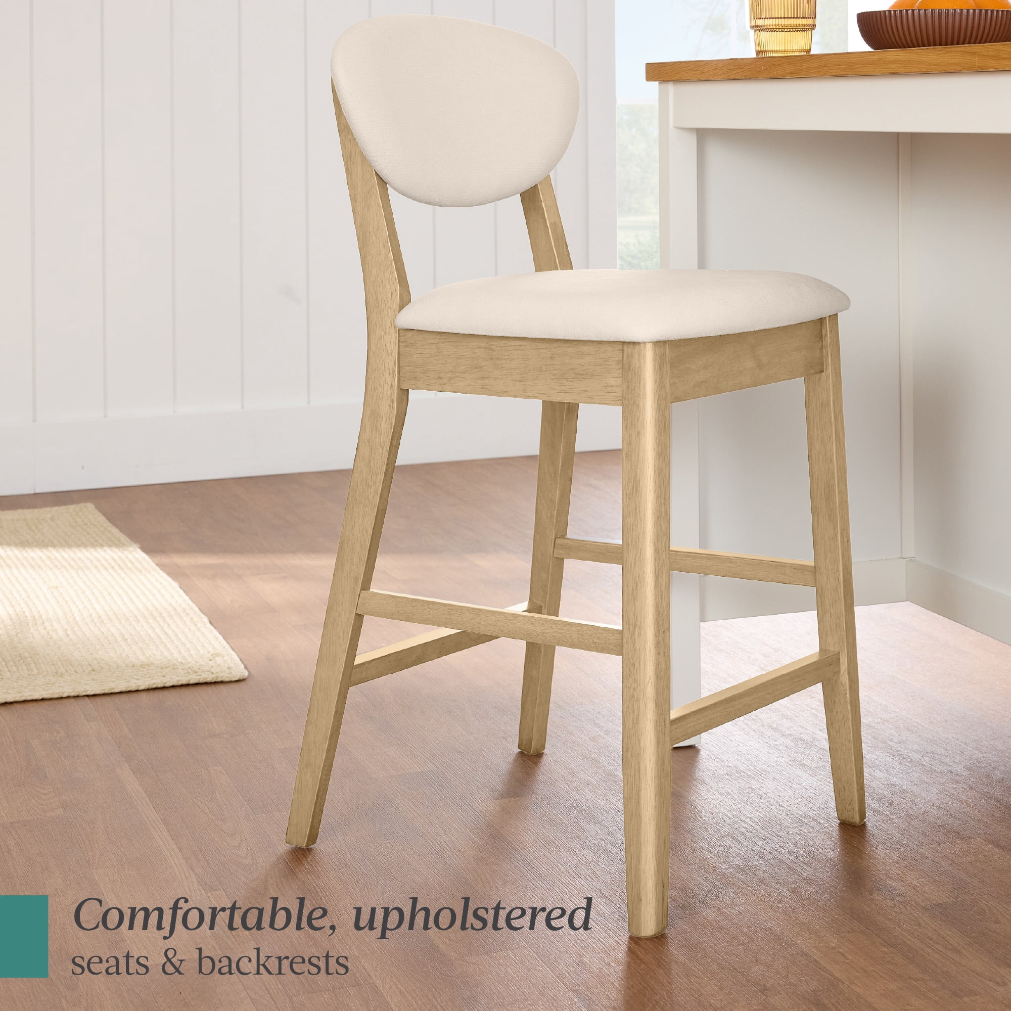 Best Choice Products Set of 2 Counter-Height Bar Stools, Armless W/Upholstered Seat Cushion & Backrest - Oak / Cream