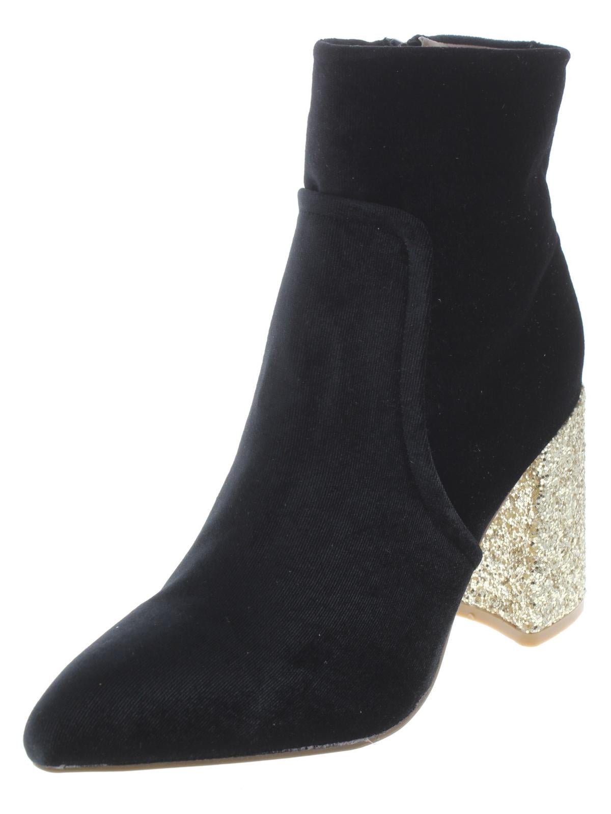 Betsey Johnson Womens Betsey Johnson Kacey Glitter Heels Booties, Black Velvet