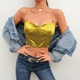 thumbnail image 4 of WHLBF Women's Clearance Top Summer Crop Satin Bustier Top Chain Strap Casual Padded Lingerie Yellow M(M), 4 of 6