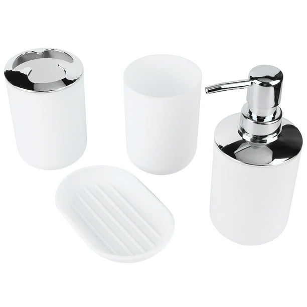 JUEGO DE 4 ACESORIOS DE BAÑO, JUEGO DE ACESORIOS DE BAÑO, DISPENSADOR DE JABON DE PLÁSTICO Y PORTACEPILLOS, JUEGO DE DISPENSADOR DE JABON Y PORTACEPILLOS, JABONERA Y VASO