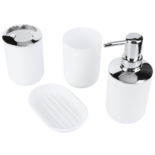 JUEGO DE 4 ACESORIOS DE BAÑO, JUEGO DE ACESORIOS DE BAÑO, DISPENSADOR DE JABON DE PLÁSTICO Y PORTACEPILLOS, JUEGO DE DISPENSADOR DE JABON Y PORTACEPILLOS, JABONERA Y VASO