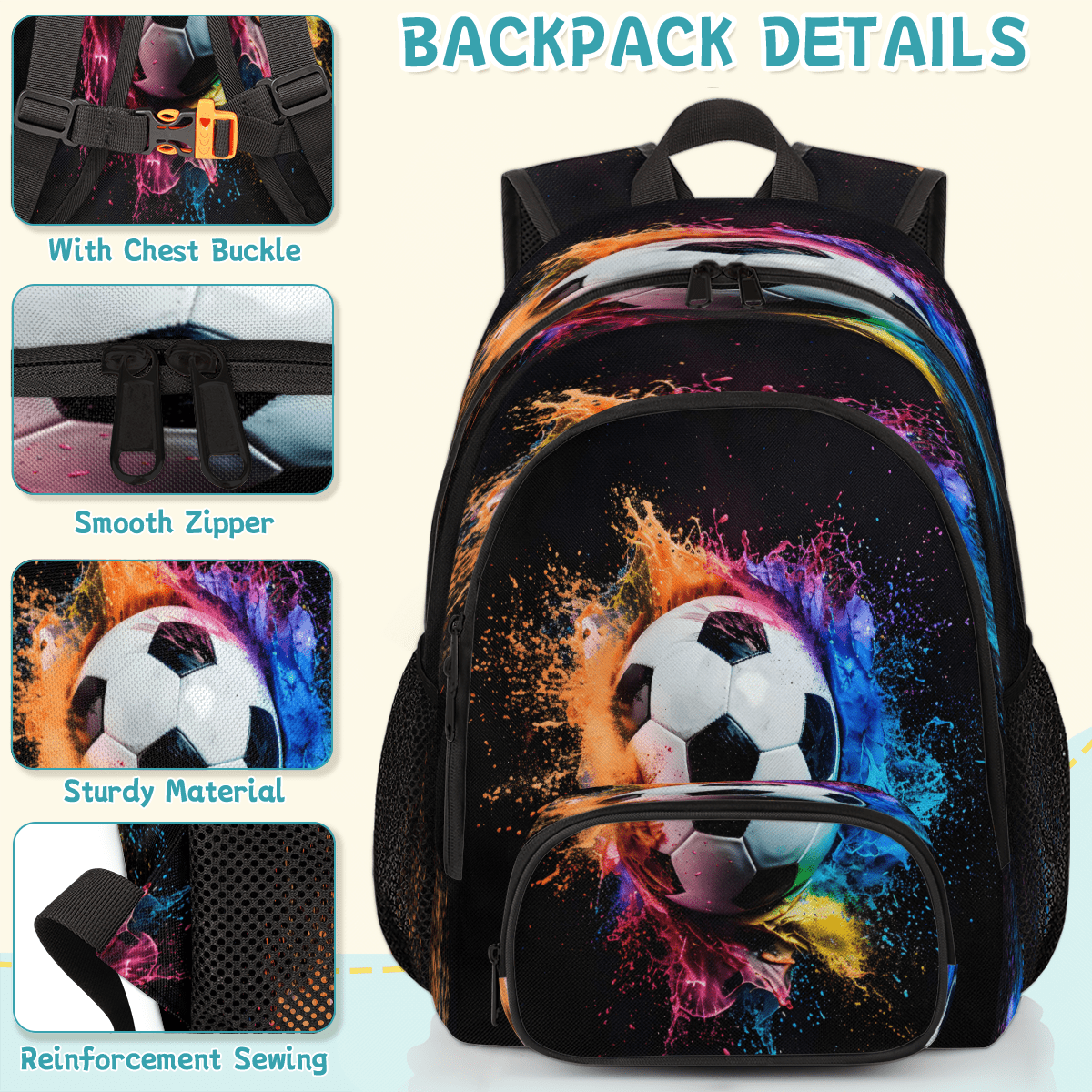 Herdesigns Sport Soccer Laptop Backpack for Women Men, Work Computer Backpacks, 18.3 Inch Large Computer Nurse Teacher Bags Travel Casual Daypack