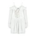thumbnail image 3 of Julyccc Robe de Fête Mini Patineuse à Manches Longues en Dentelle Épaules Dénudées pour Femmes, 3 of 4