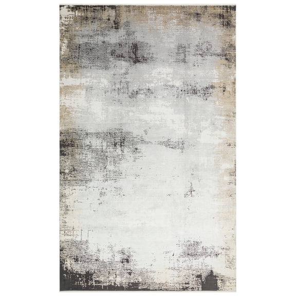Seattle Anthracite Oriental Viscose Area Rugs for Living Room Jacquard Textured Modern Rugs Soft Geometric Rug for Bedroom Washable Rug Non-Slip Bohemian Carpet Perfect for Dining Room Office Beige
