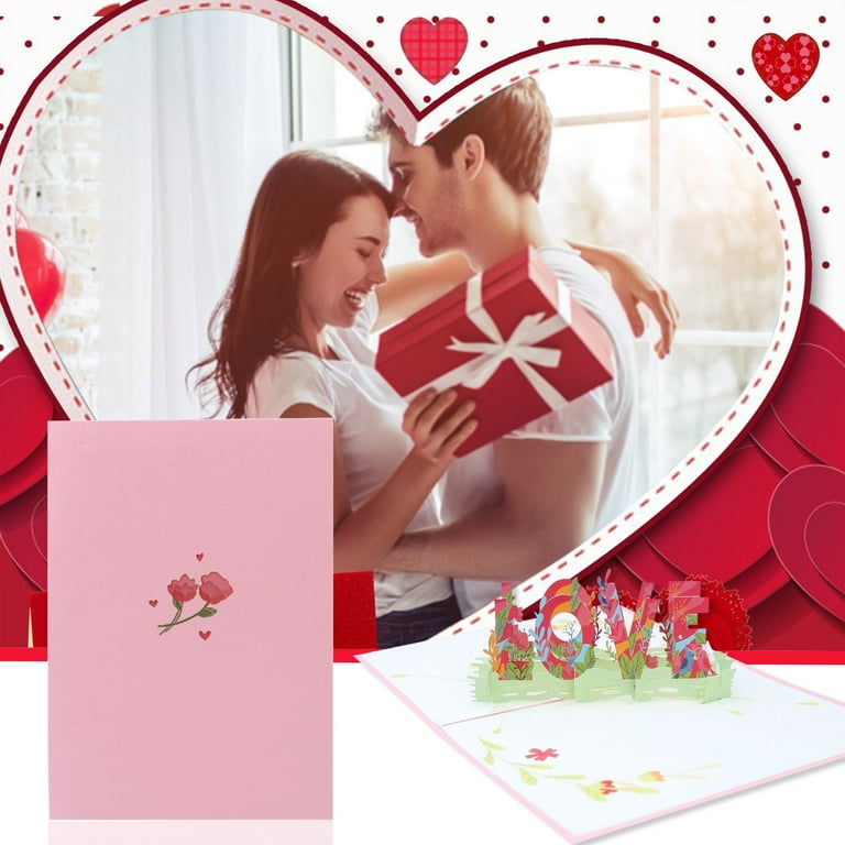 Zonon 16 Pieces Romantic Card Valentine's Day Cards Blank Heart Valentine  Note Cards Love Greeting Cards with 16 Pieces Pink Envelopes for Wife