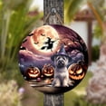 thumbnail image 4 of Spooky Halloween Night Witch Cairn Terrier Glowing Pumpkins Round Wood Sign Cairns Dog Lover Hanging Wall Home Decor - 12015, 4 of 5