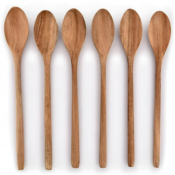 ACDANC 6Pcs Cooking Spoons Acacia Wood Spoons for Baking,Tasting,Mixing,Stirring with Long Comfortable Handle Smooth Finish Tableware,(9x 1.75x 0.5inch)
