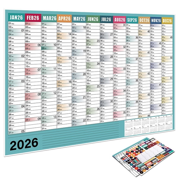 Big Wall Calendar 2026 Yearly Wall Calendar Jan.2026 - Dec.2026 12 Monthly Calendars with Julian Dates Round Sticks 29*21in Yearly Calendar 2026 for Daily Organizing B