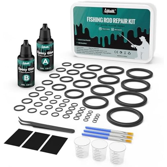 Fishing Rod Repair Kit, Fishing Pole Eyelet Repair -13 Sizes 52Pcs Ceramic Guide Rings for Replacement, Rod Tip Accessories & Gear | High-Hardness | Low-Friction/w A&B Epoxy Glue Tweezer