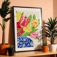 thumbnail image 3 of Blue and White Vase with Tulips - Drawing Floral Flowers Botanical Modern Art Pattern Kitchen Decor Vintage Black Framed Wall Art Print 24 x 36 inches, 3 of 8