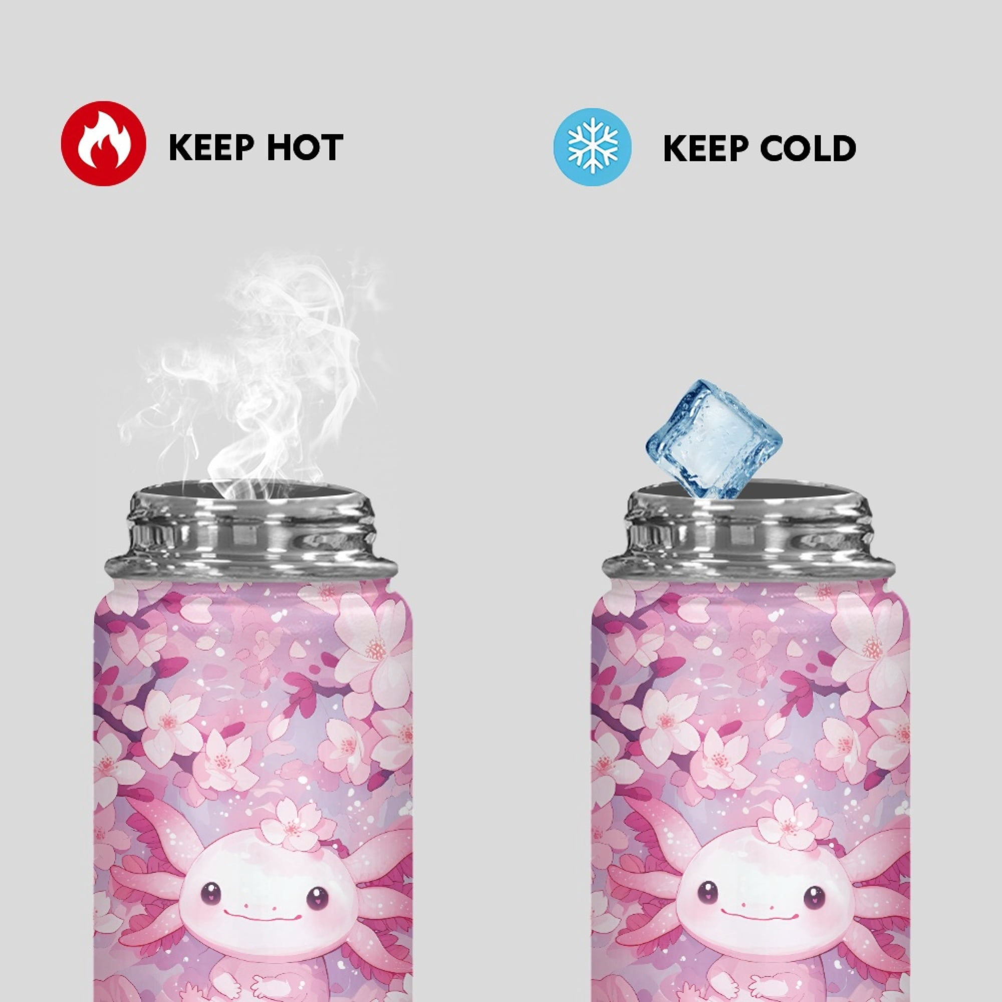 SEANATIVE Axolotl Water Bottles for Girls 18oz Cherry Blossom Leak Proof Double Walled Stainless Steel Gym Bottles for Men Women Insulated Water Bottle