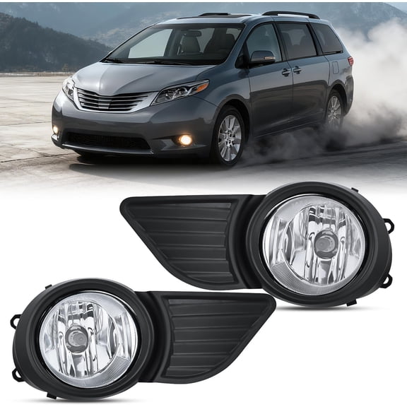 Nilight Fog Lights Assembly Compatible with 2011 2012 2013 2014 2015 2016 2017 Toyota Sienna Base LE XLE (Not Fit SE Models) w/H11 12V 55W Bulbs Driver and Passenger Side Clear Lens Black Bezel