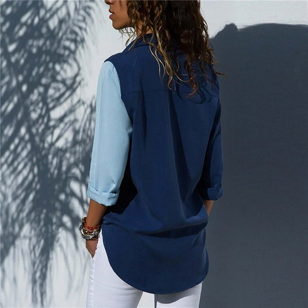 WaiiMak Ladies Geometric Print Casual V-Neck Long-Sleeved Button Chiffon  Shirt Top 
